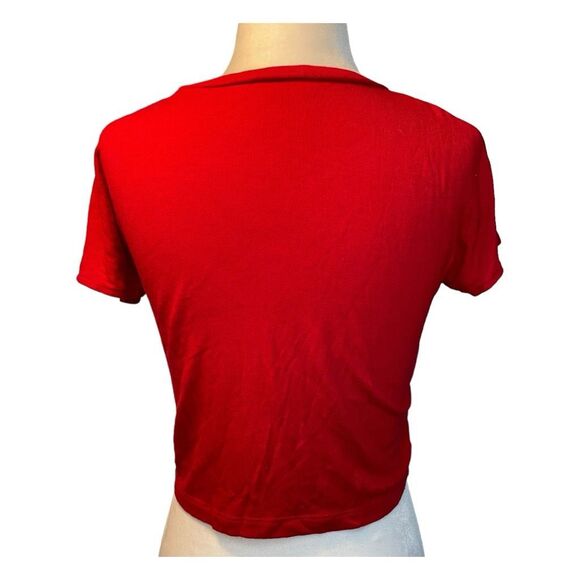 Zara Basic Picot Pointelle Cropped Tee Red Knit Short Sleeve Crewneck M - Picture 3 of 5